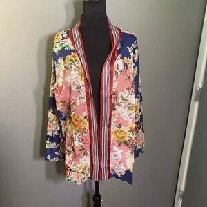 Aratta Blue Long Sleeve Floral MidLength Shirt Top Kimono Size XL NWT‎